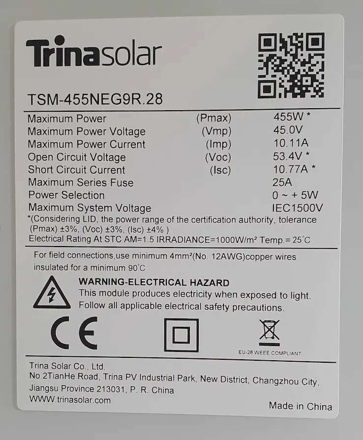 Monokristalni panel Trina Solar • Vertex S+ Dual Glass N type i-TOPCon Module 455Wp, godište 2025 • 5