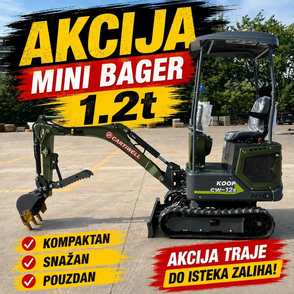 Mini bager Cartiwell • CW 12 S LINE Sa kabinom ili Kacketom, godište 2026 • 2